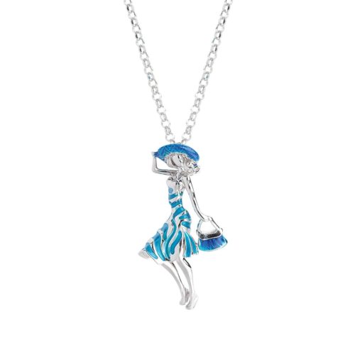 Small enameled lady pendant silver necklace