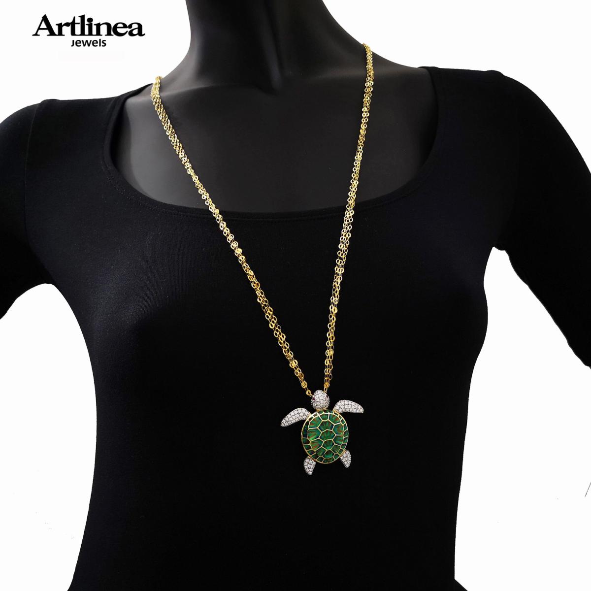 Medium enamelled turtle pendant silver necklace