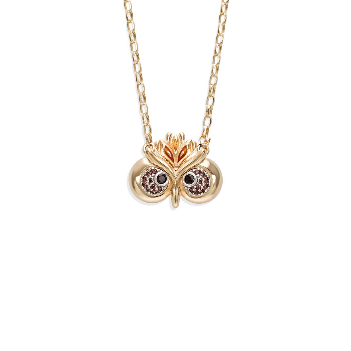 Silver enameled owl pendant necklace