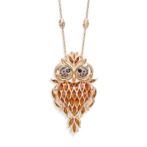 Silver enameled owl pendant necklace