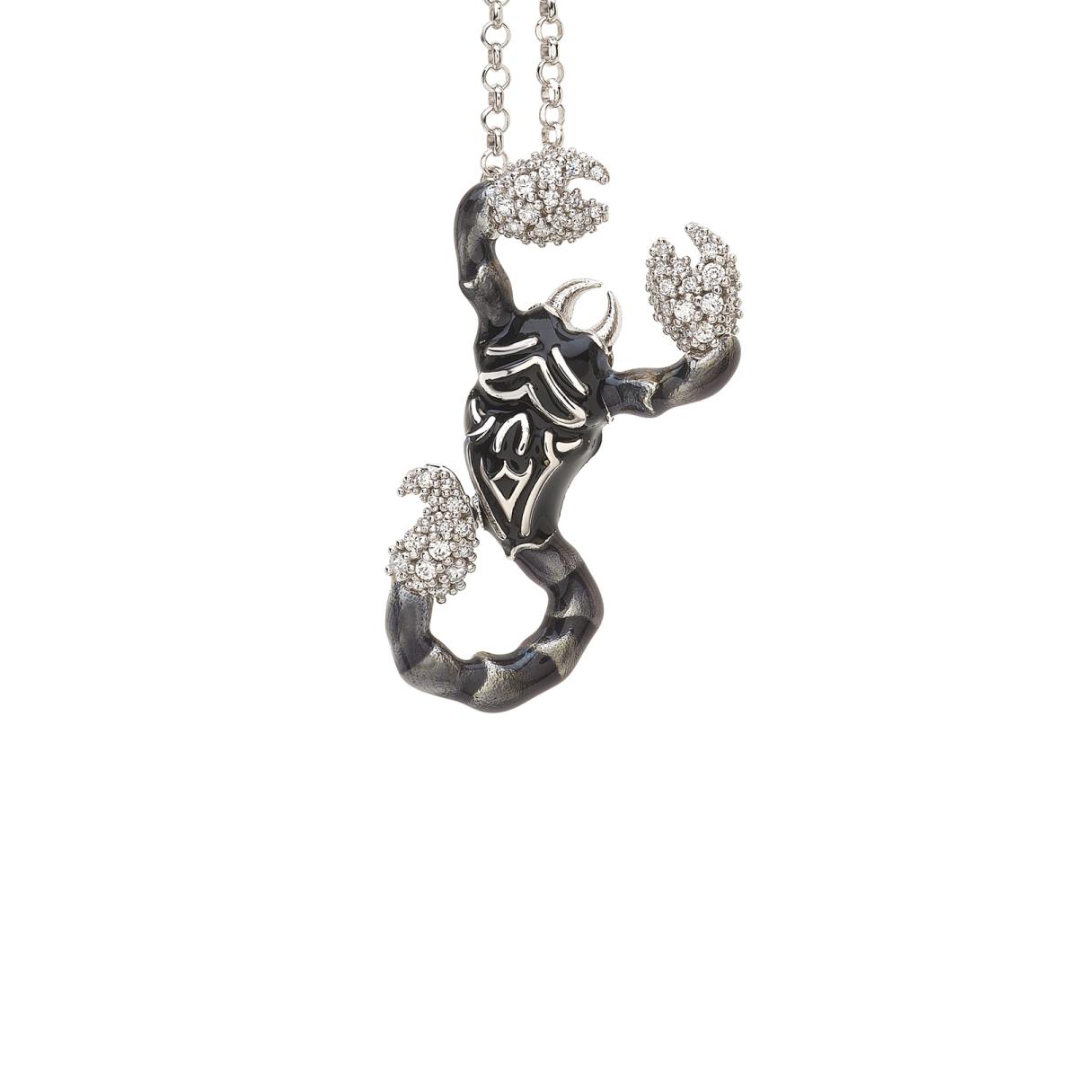 Silver necklace with medium enameled scorpion pendant