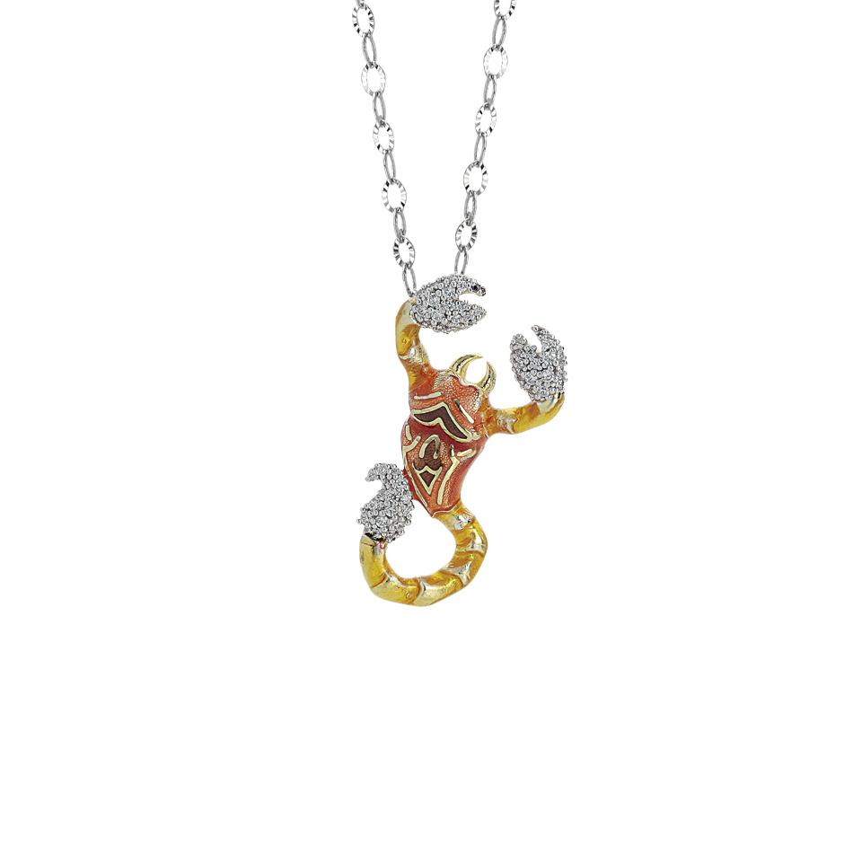 Silver necklace with small enameled scorpion pendant