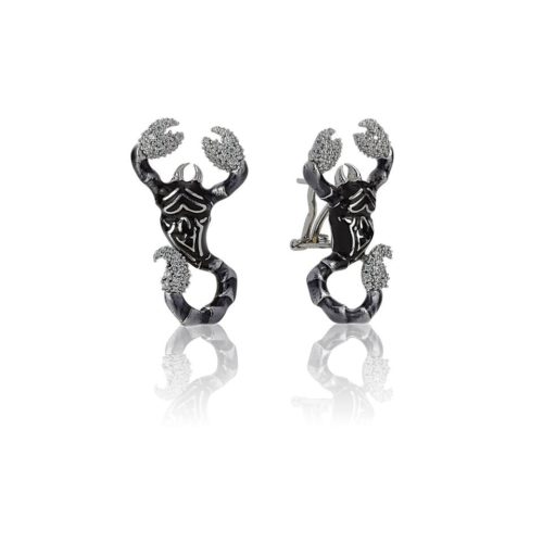 Silver enameled scorpion earrings