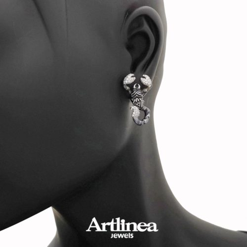 Silver enameled scorpion earrings