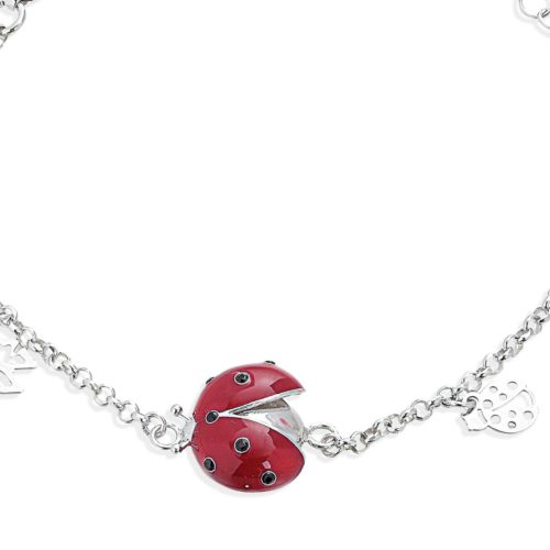 Silver enameled ladybug pendant bracelet