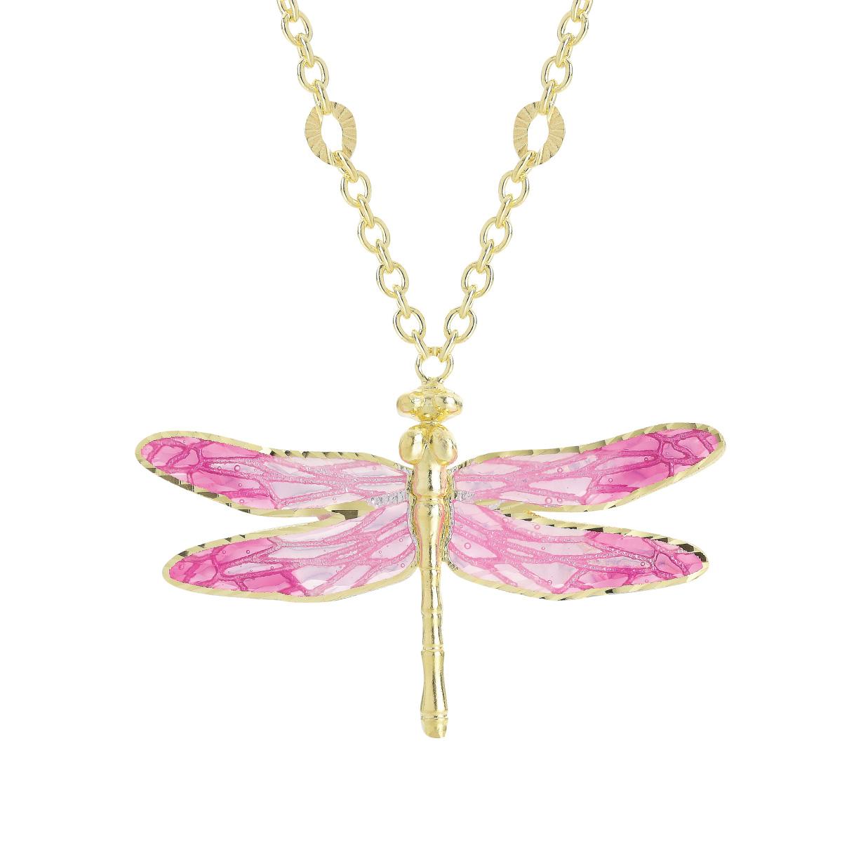 Large enameled dragonfly silver necklace