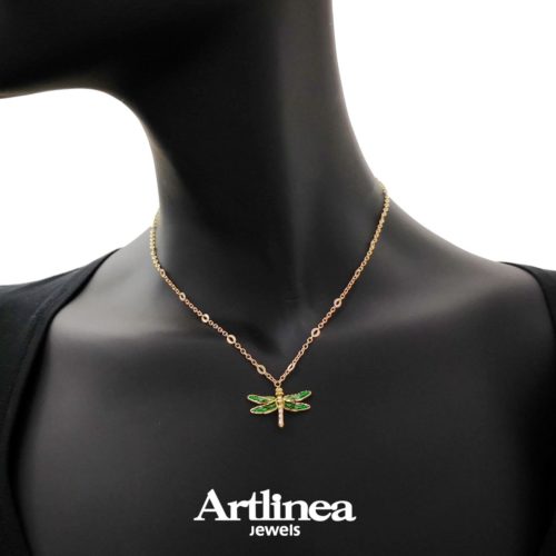 Small enameled dragonfly silver necklace