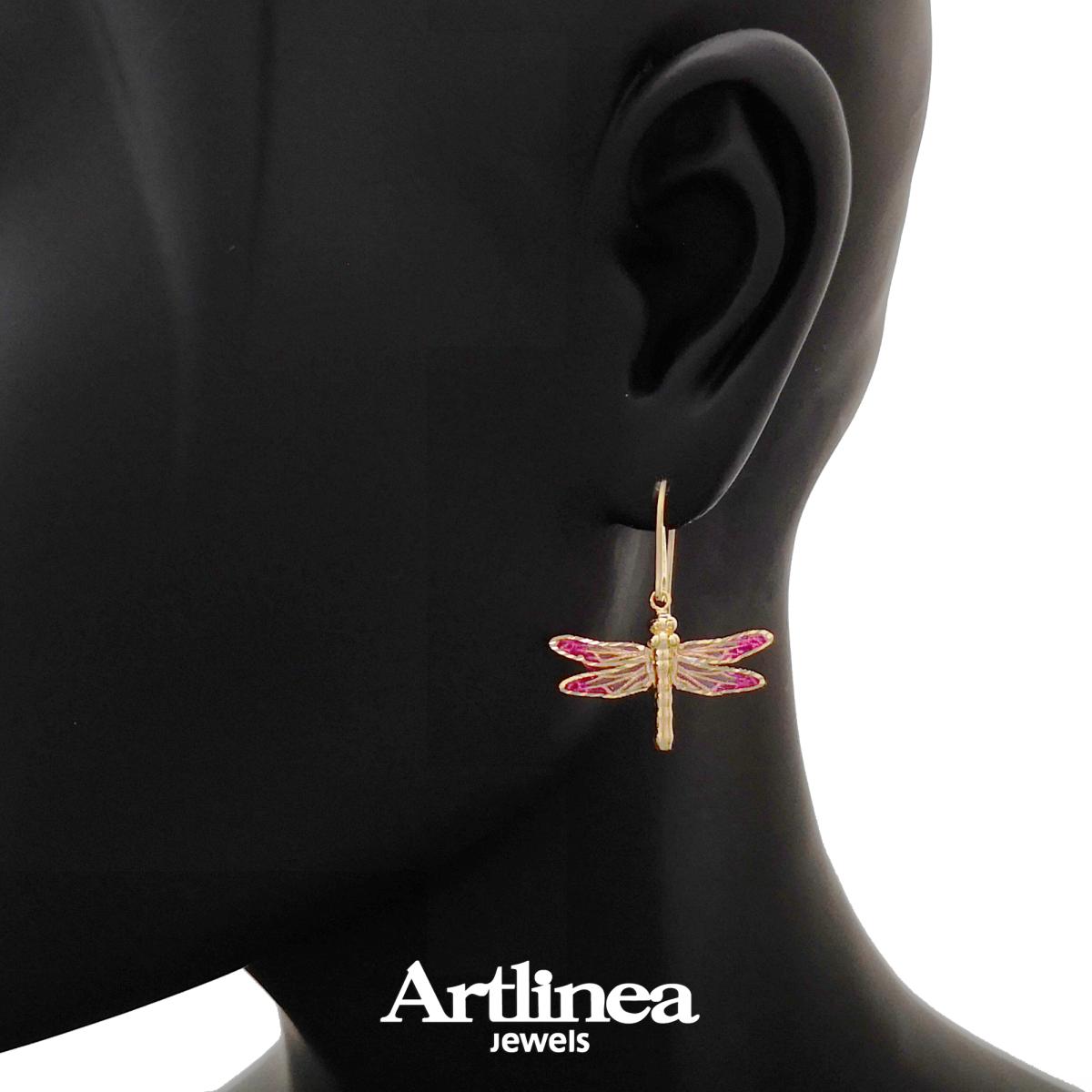 Silver enameled dragonfly earrings