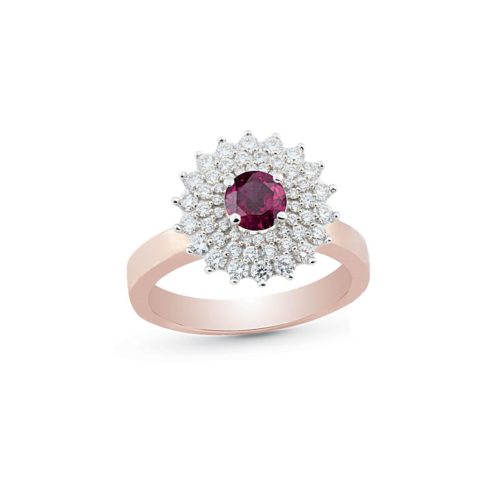 Gold ring with diamonds and precious stone