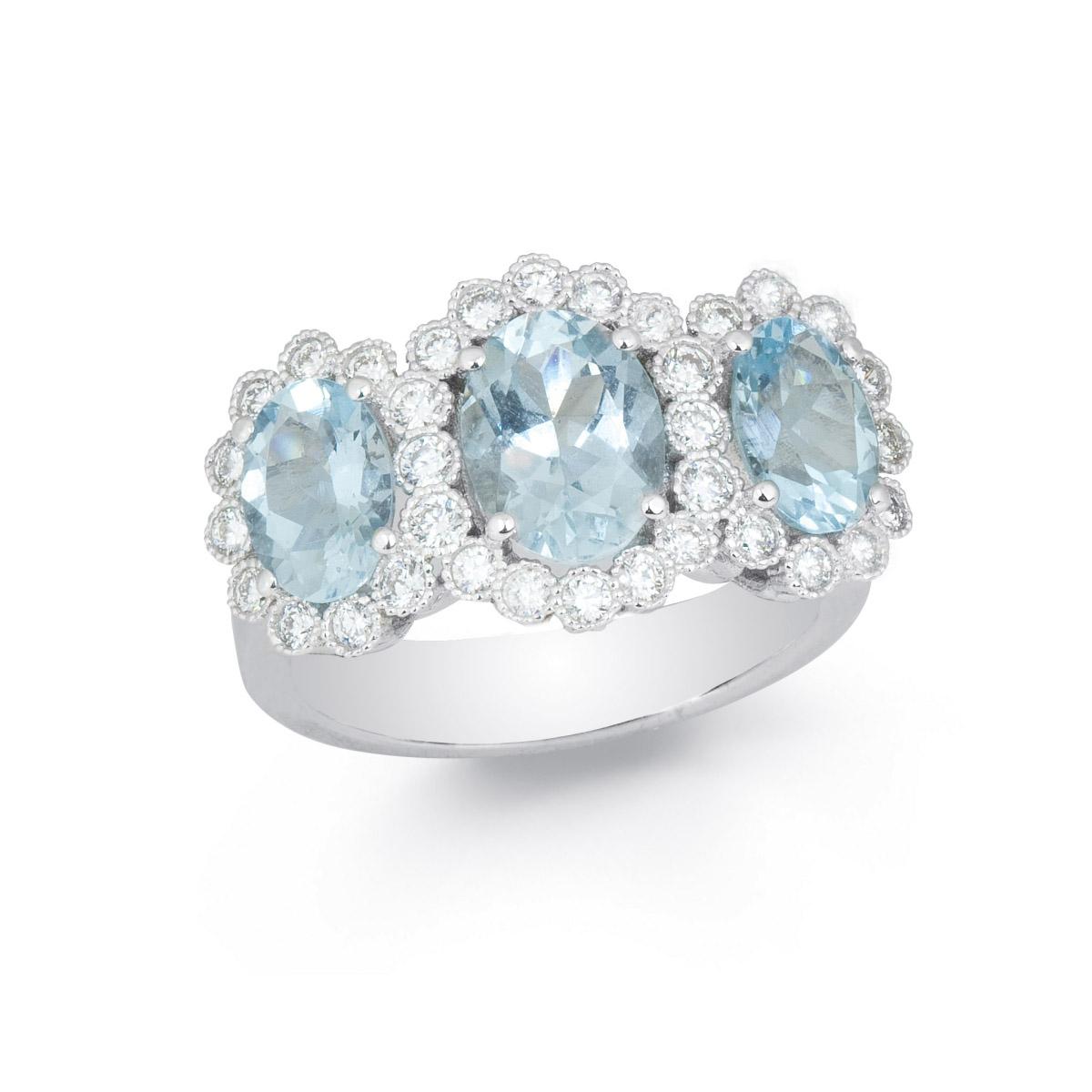 Gold ring with diamonds and aquamarine