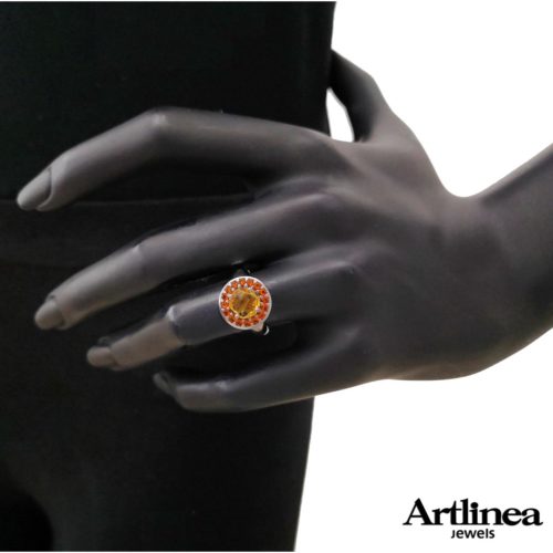925 rhodium silver ring with hydrothermal and cubic zirconia