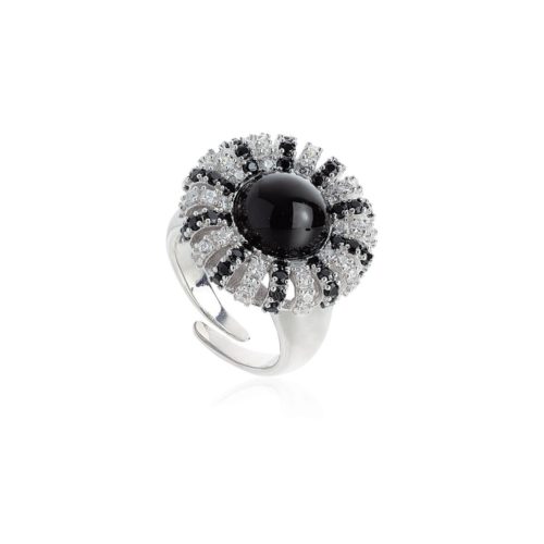 Ring in 925 rhodium-plated silver, with natural stone, mother of pearl base and cubic zirconia