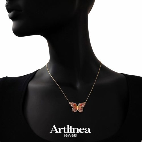 18 kt gold enamelled butterfly necklace