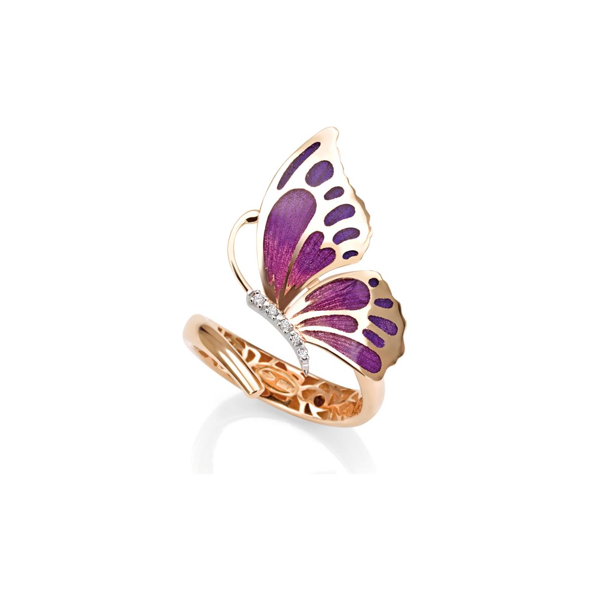 18 kt gold enamelled butterfly ring
