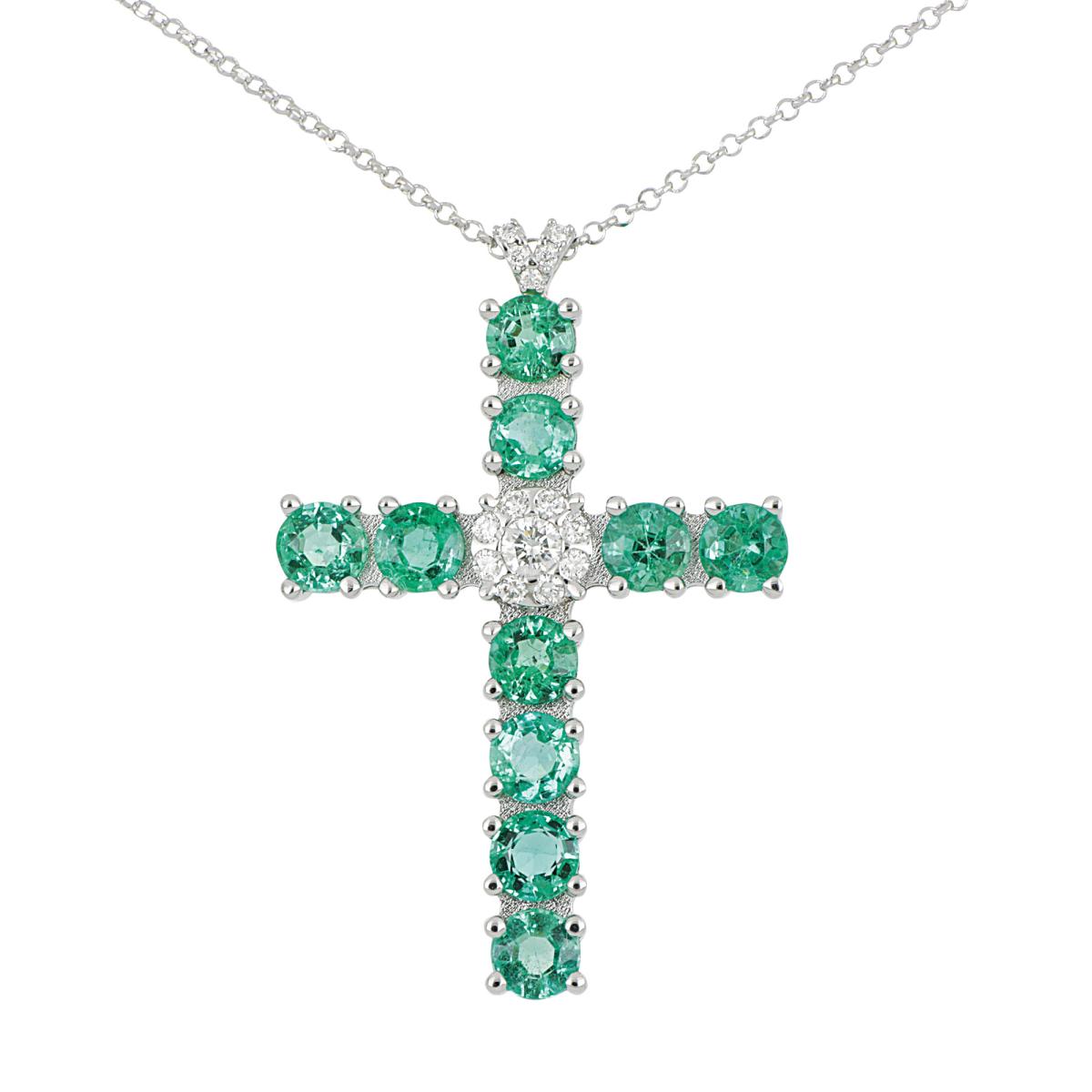 Cross necklace with diamonds and precious stones measuring 4.00mm