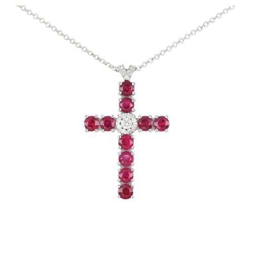 Cross necklace with diamonds and precious stones measuring 3.00mm