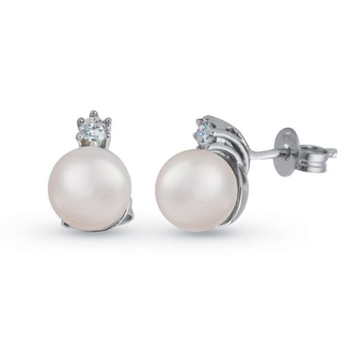 18 kt white gold earrings with diamonds and sea pearls 7-7.50 mm - OD101-LB
