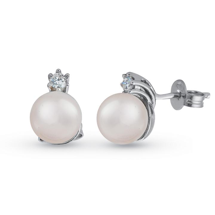 18 kt white gold earrings with diamonds and sea pearls 7-7.50 mm - OD101-LB