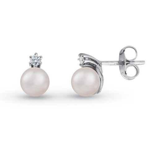 18 kt white gold earrings with diamonds and sea pearls 5-5.50 mm - OD102-LB