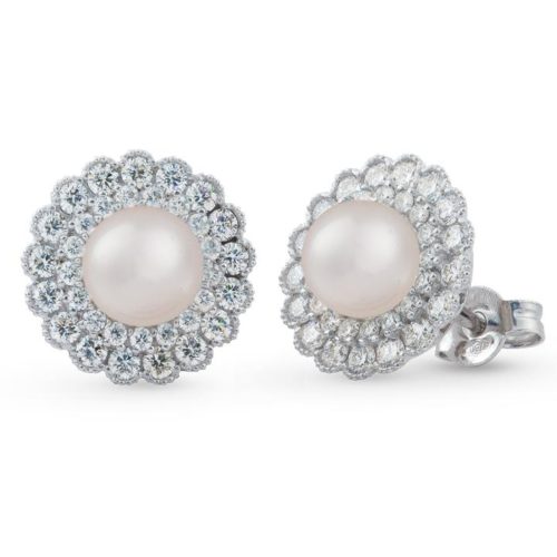 18 kt white gold earrings with diamonds and sea pearls 6 - 6.50 mm - OD160-LB