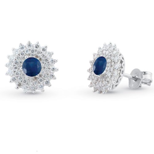18kt white gold earrings with diamonds and central precious stones - OD165