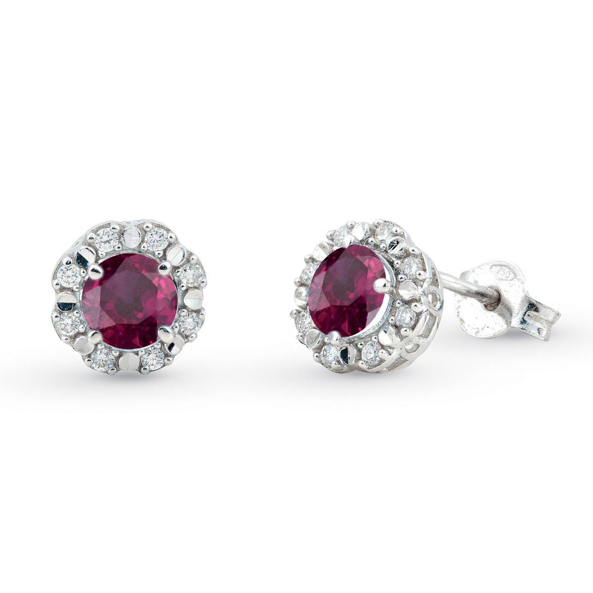 18kt white gold earrings with diamonds and central precious stones - OD210