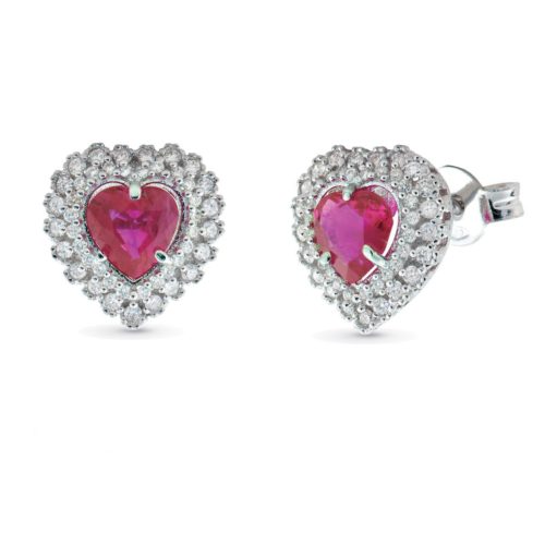 18kt white gold earrings with diamonds and central heart precious stones - OD213