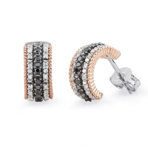 18 kt gold band earrings with white and black diamonds - OD234/DN