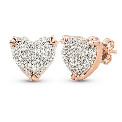 18kt gold heart earrings with pavé diamonds - OD247