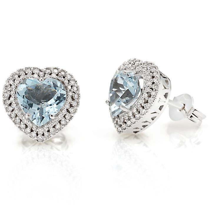 18 kt white gold earrings, with heart-shaped aquamarine and diamonds - OD248/AC-LB
