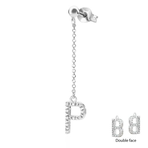 Mono earring in 18kt white gold, with customizable initial / number in diamonds on two sides - OD253