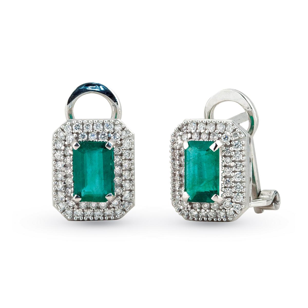 Clip earrings in 18kt white gold with diamonds and natural precious stone - OD260