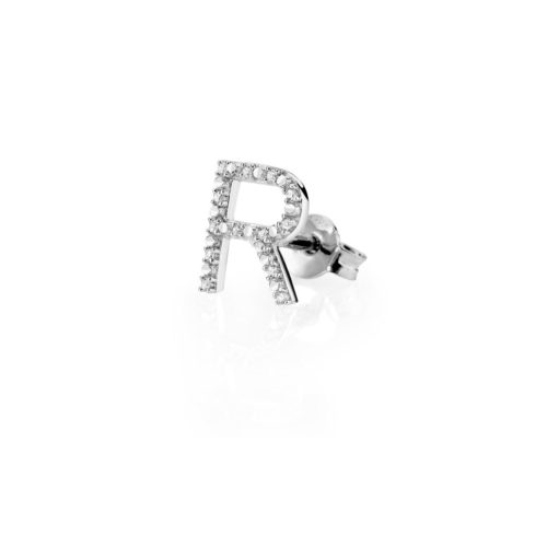 Mono earring in 18kt white gold, with customizable initial / number in diamonds - OD270