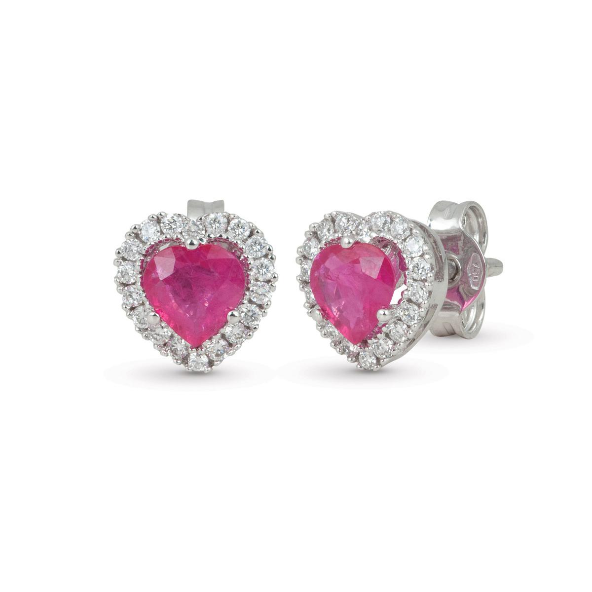 18kt white gold earrings with diamonds and central heart precious stones - OD280