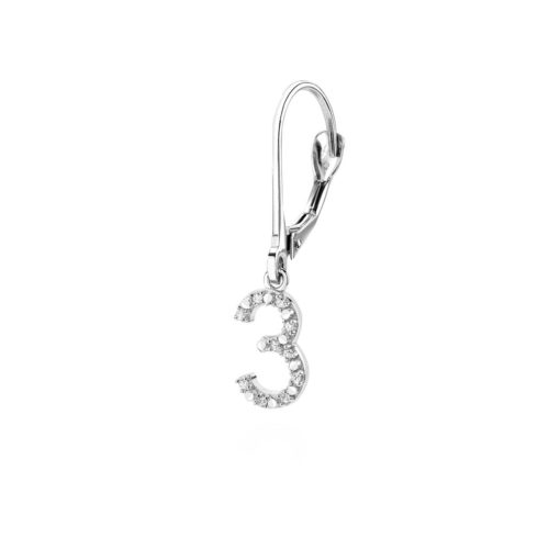 Mono earring in 18kt white gold, with hook with customizable initial / number in diamonds on two sides - OD281