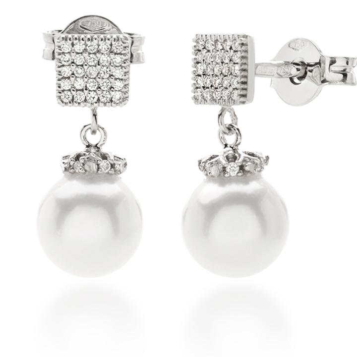 18 kt white gold earrings with square pavé diamonds and 7-7.50 mm sea pearls - OD291-4B