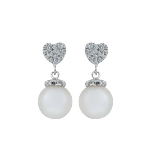 18 kt white gold earrings with diamond pavé heart and 7-7.50 mm sea pearls - OD292-4B