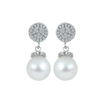 18 kt white gold earrings with diamond pavé circle and sea pearl 7-7.50 mm - OD294-4B
