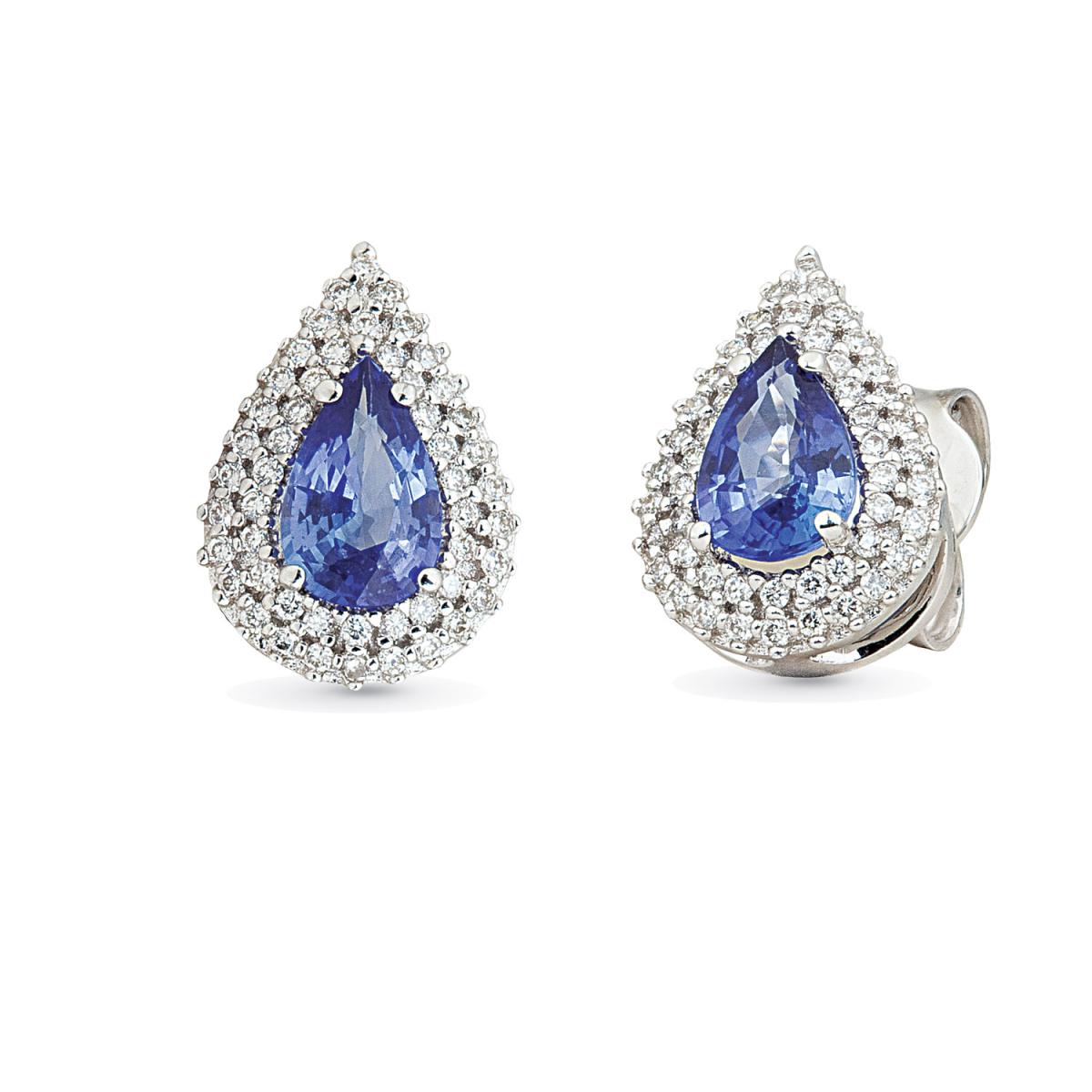 18kt white gold earrings with diamonds and central precious stones - OD305