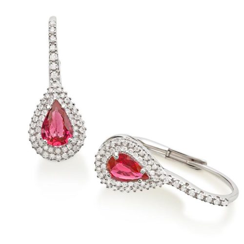 Hook earrings in 18kt white gold with diamonds and central precious stones - OD325