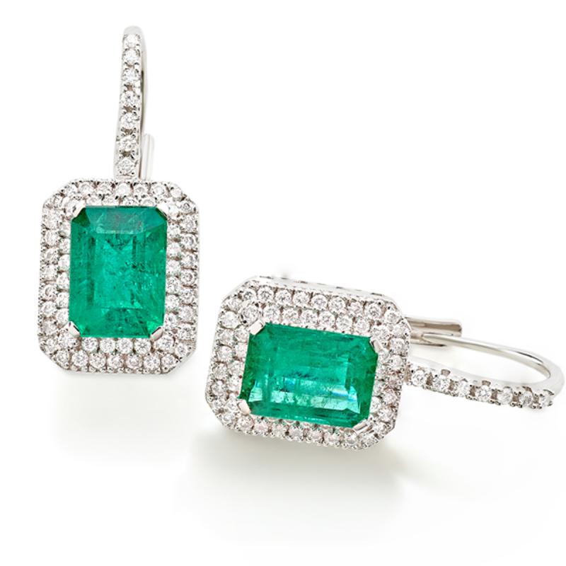 Hook earrings in 18kt white gold with diamonds and central precious stone - OD328/SM-LB