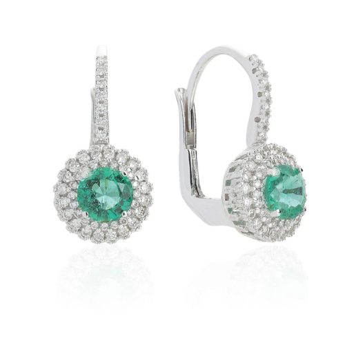 Hook earrings in 18kt white gold with diamonds and central precious stones - OD330