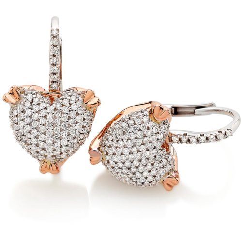 18kt gold heart hook earrings with pavé diamonds - OD332