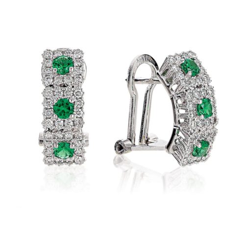 18kt white gold trilogy clip earrings with diamonds and precious stones - OD355