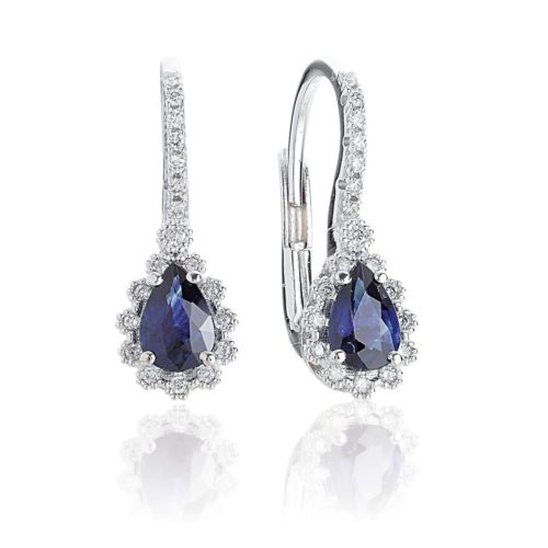 Hook earrings in 18kt white gold with diamonds and central precious stones - OD360