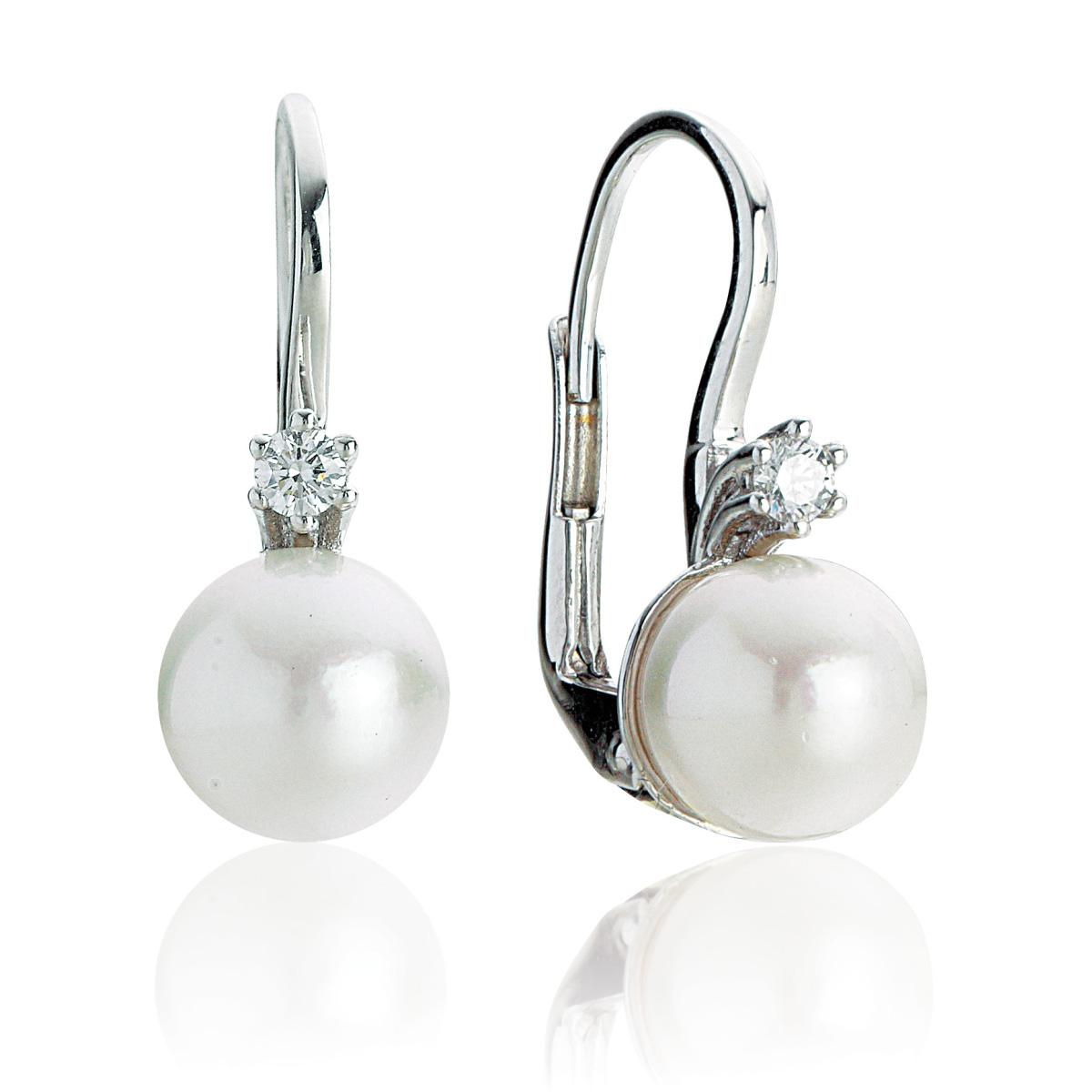 Hook earrings in 18 kt white gold with diamonds and sea pearls 8-8.50 mm - OD365-LB
