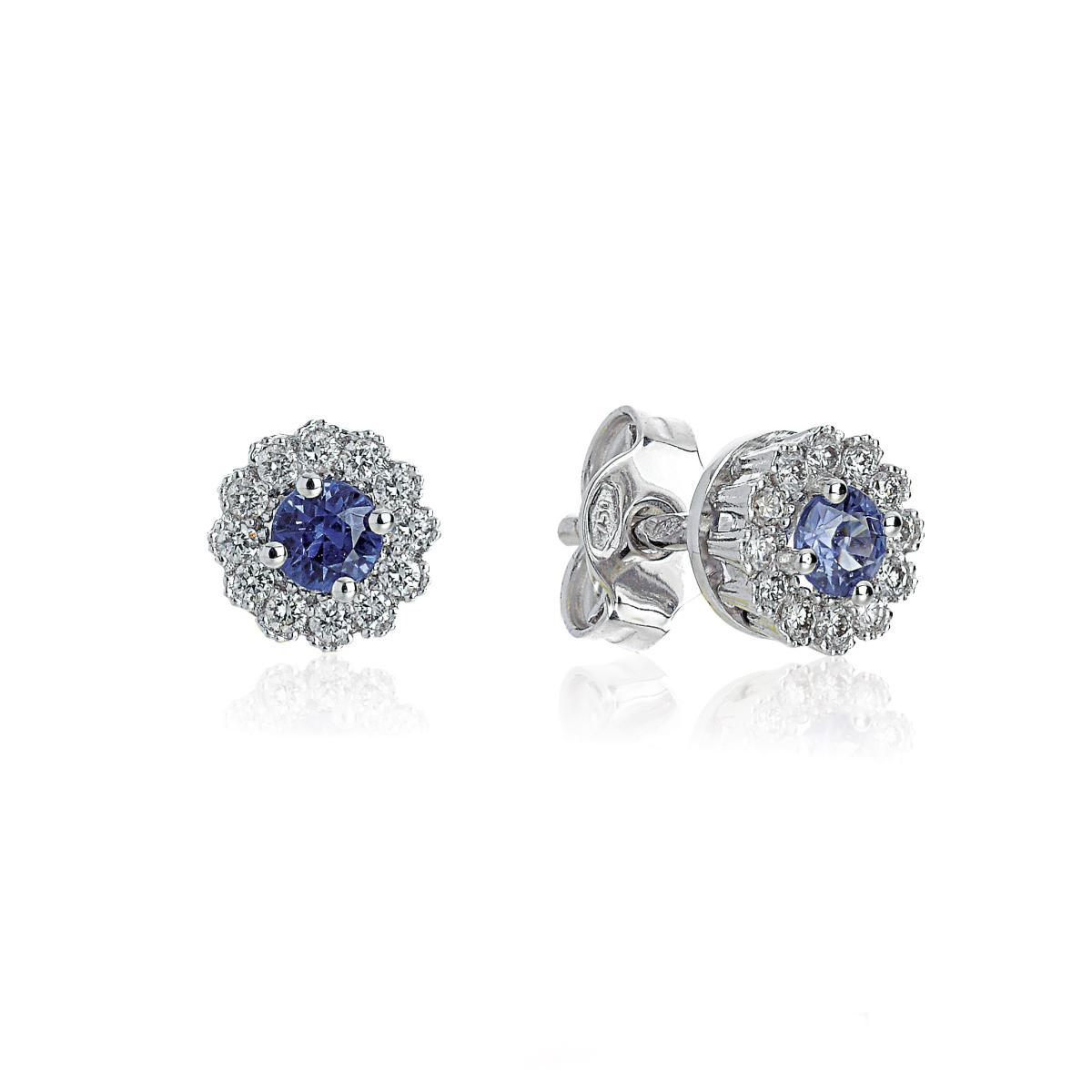 18kt white gold earrings with diamonds and central precious stones - OD380