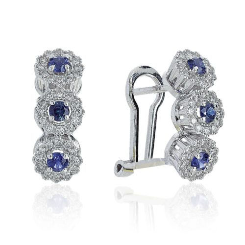 18kt white gold trilogy clip earrings with diamonds and precious stones - OD381
