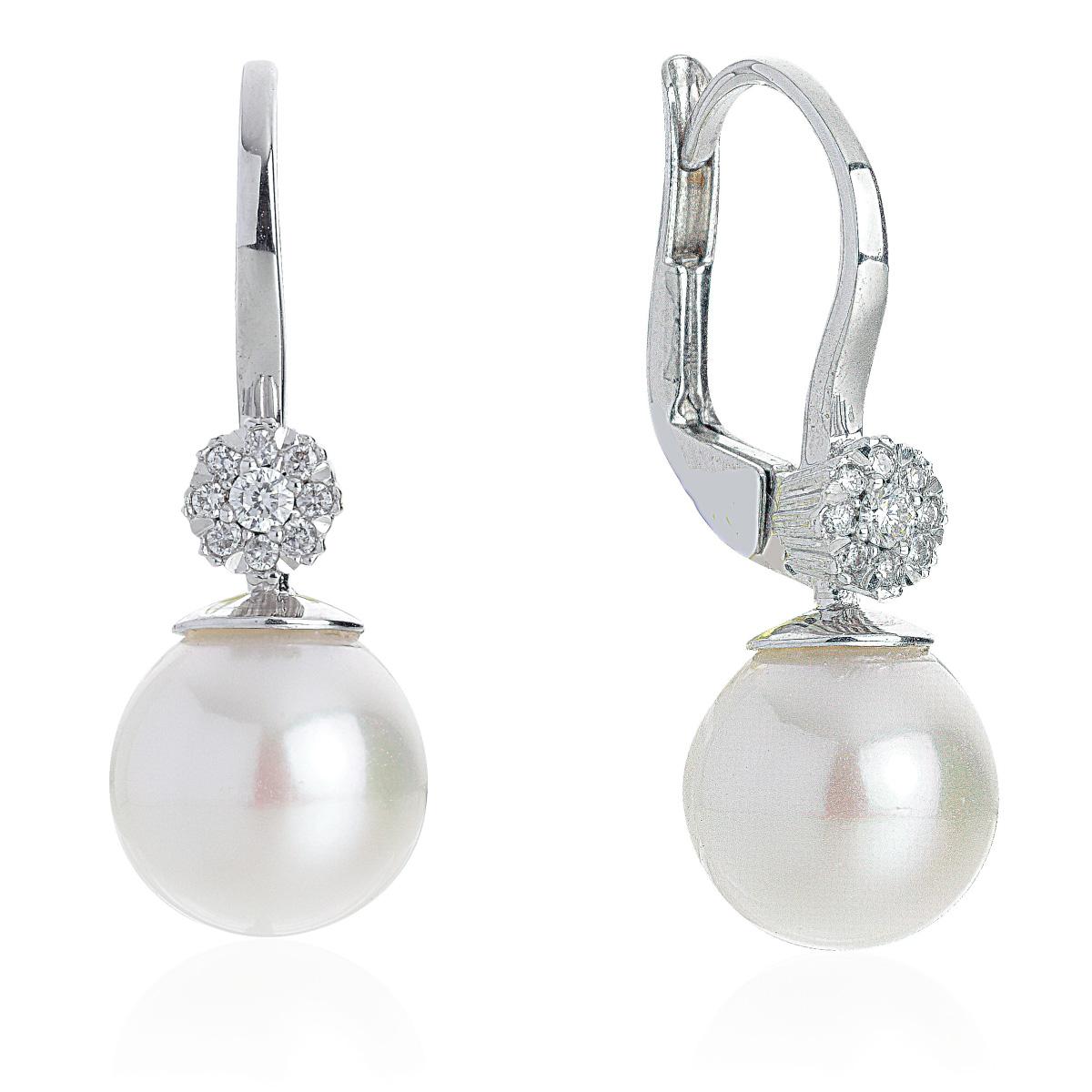 Hook earrings in 18 kt white gold with diamonds and sea pearls 8.50-9 mm - OD384-LB