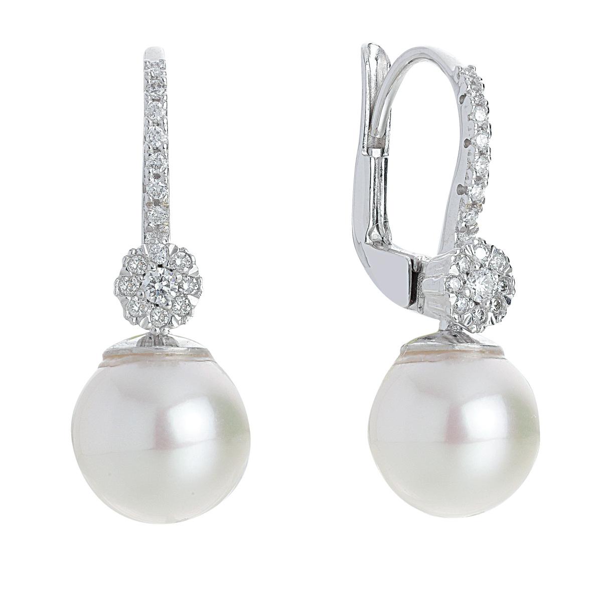 Hook earrings in 18 kt white gold with diamonds and sea pearls 8.50-9mm - OD385-LB
